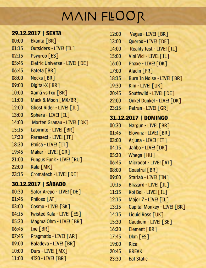 MAIN stage  time table Universo Paralello
