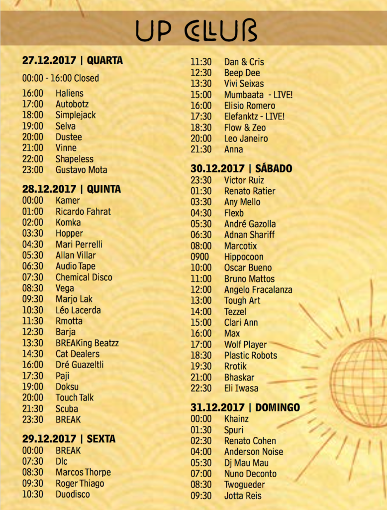 UP CLUB time table Universo Paralello