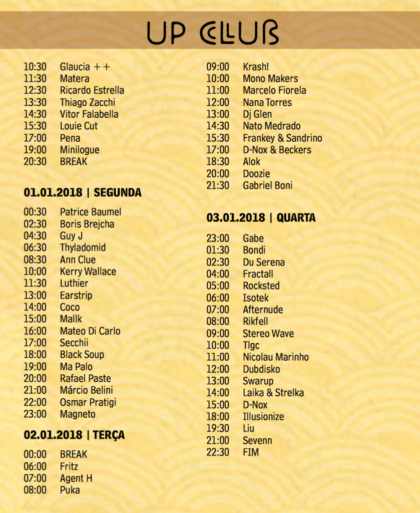 UP CLUB  time table2 Universo Paralello