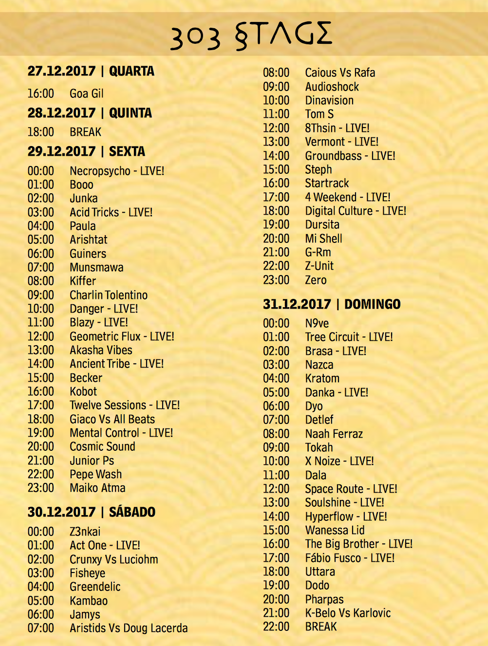 303stage time table Universo Paralello