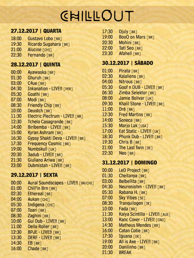 CHILLOUT stage  time table Universo Paralello