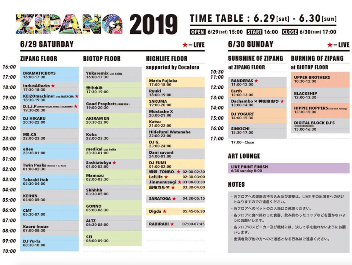 ZIPANG2019 timetable